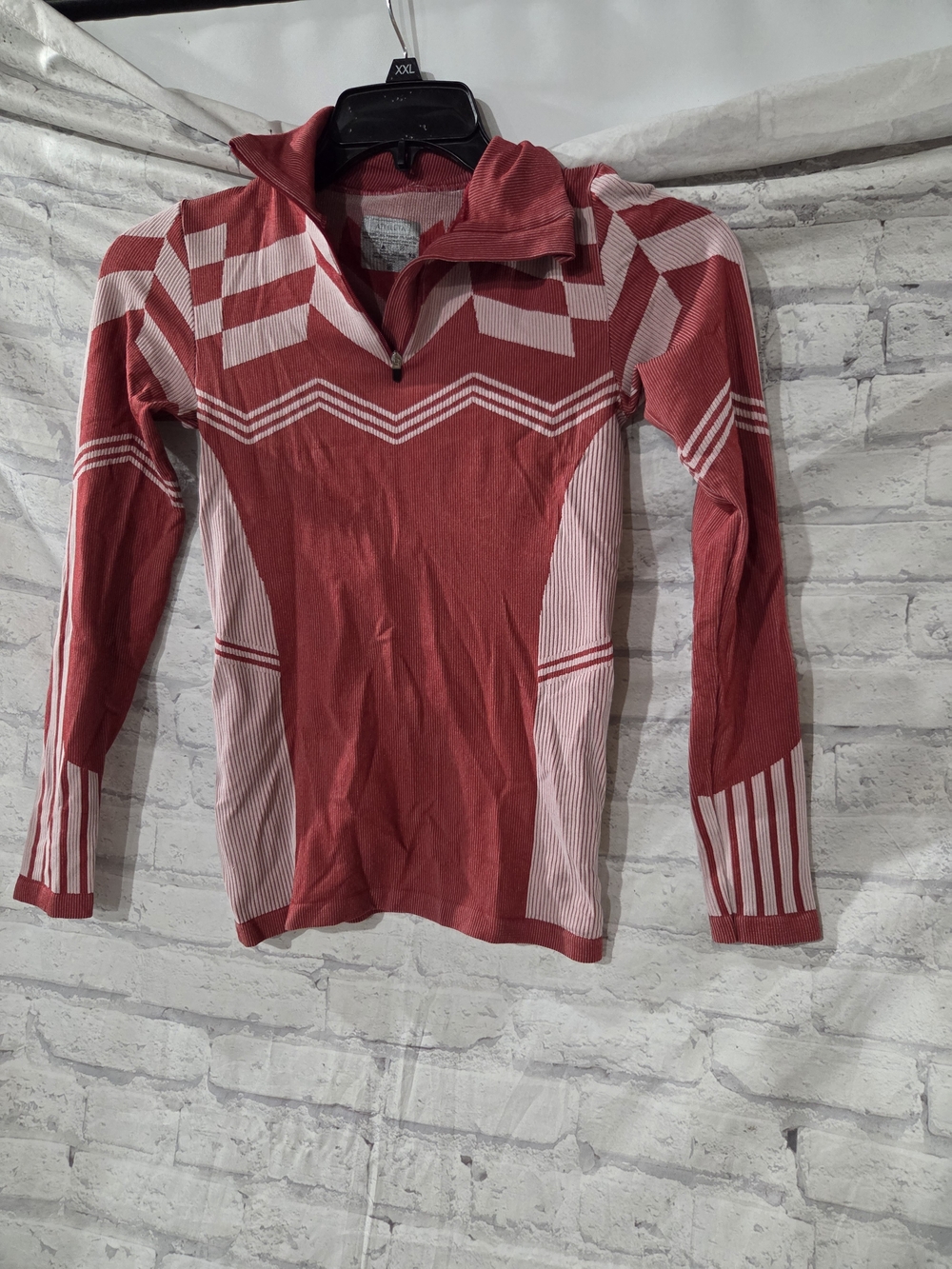 Athleta Red and White Quarter-Zip Performance Top